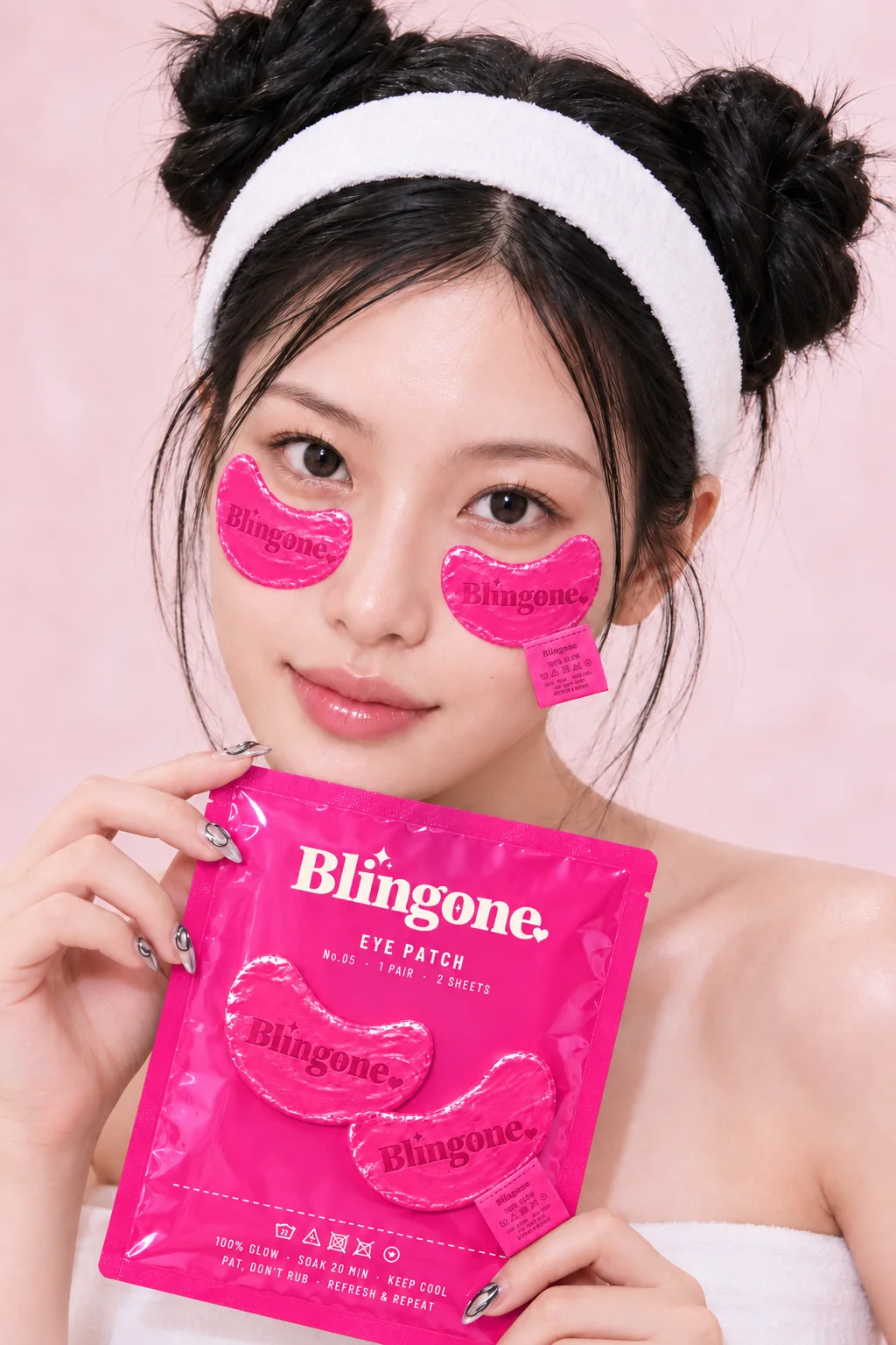 Blingone member wearing pink eye patches